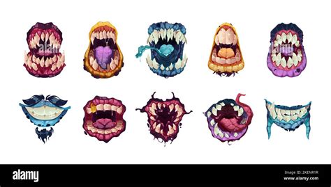 Scary Mouth Cartoon Monster Face Emotions Creative Alien Characters