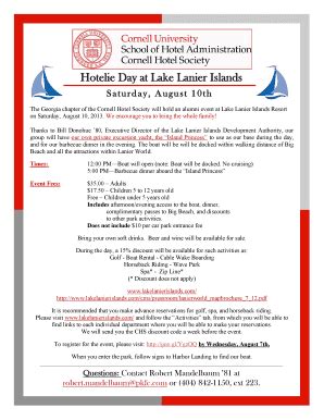 Fillable Online Sha Cornell Hotelie Day At Lake Lanier Islands Sha