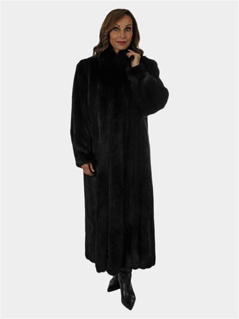 Ranch Mink Fur Coat With Fox Tuxedo Front Small Estate Furs