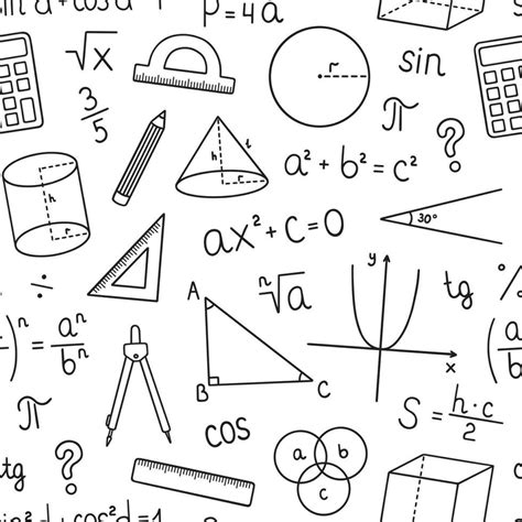 Seamless Pattern Of Mathematics Doodle School Equipment Maths Formulas In Sketch Style Hand