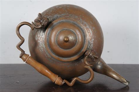 Antique Turkish Hammered Copper Gooseneck Tea Kettle Coffee Pot For