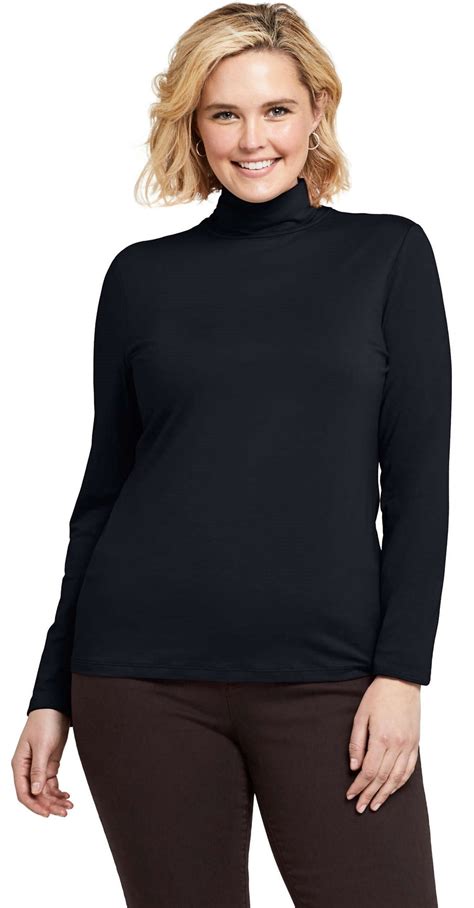 Lands End Womens Plus Size Long Sleeve Shaped Turtleneck Top