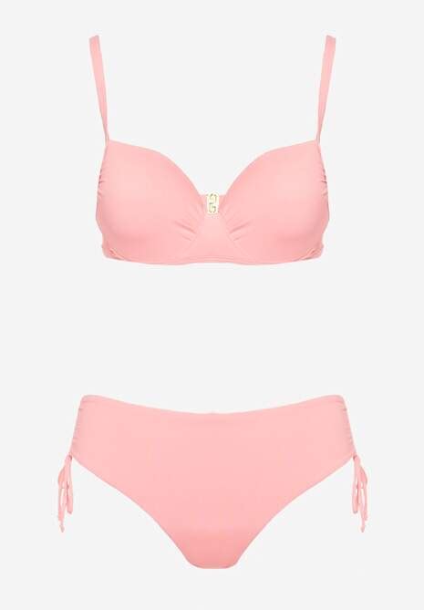 Różowe Bikini Biustonosz z Usztywnianymi Miseczkami Majtki Figi Ozdobione Troczkami Tamarie Renee