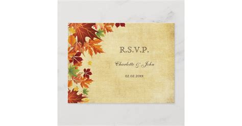 Fall Leaves Rustic Wedding Invitation Postcard | Zazzle