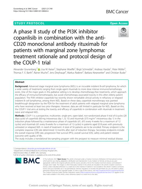 Pdf A Phase Ii Study Of The Pi K Inhibitor Copanlisib In Combination