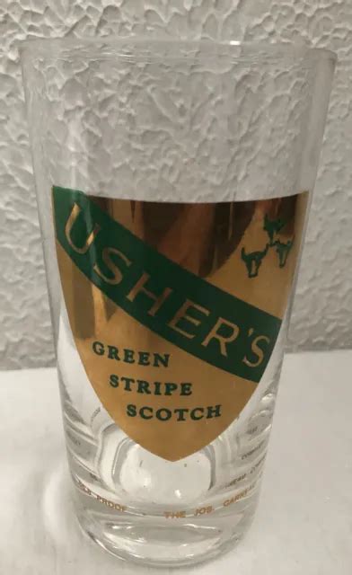 Vintage Ushers Scotch Glass Green Stripe Scotch Drinking Retro Barware