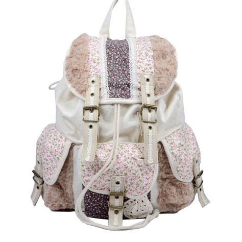 Country Style Fluffy Floral Canvas Backpack Shool Bag On Luulla