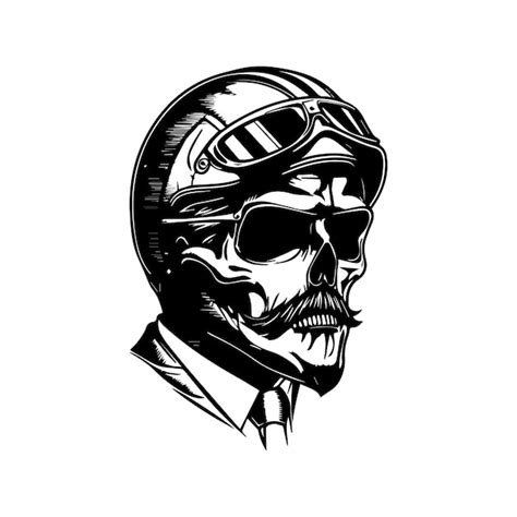 Premium Vector Skull Motorcycle Biker Wearing Helmet Hand Drawn Line