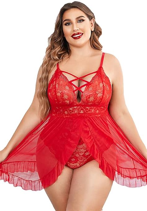 Avidlove Plus Size Lingerie For Women Sexy Snap Crotch Babydoll Lace Chemise Curvy Strappy