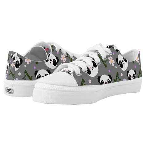 Kawaii Panda On Gray Low Top Sneakers Zazzle Sneaker Gift Ideas