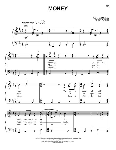 Money By Pink Floyd Sheet Music For Easy Piano At Sheet Music Direct