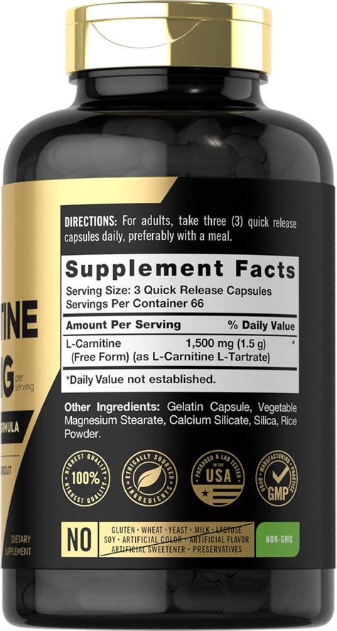 L Carnitina 1500 mg 200 cápsulas Fórmula avanzada para atletas