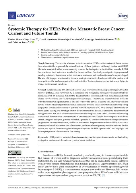 Pdf Systemic Therapy For Her2 Positive Metastatic Breast Cancer