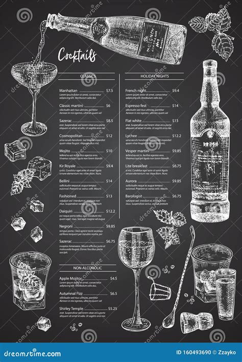 Cocktail Bar Menu Design Template Set In Retro Style Isolated On On ...