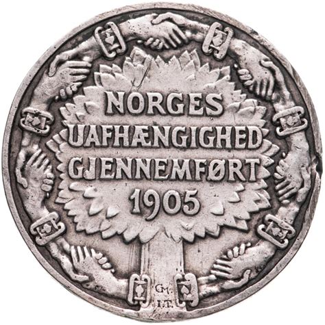 Монета Норвегия 2 кроны 1906 "Первая годовщина независимости Норвегии ...