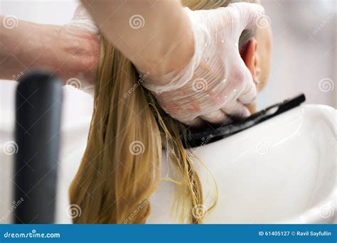 Hairdresser Washing Hair For A Blonde Girl Stock Image Image Of Moisturizer Closed