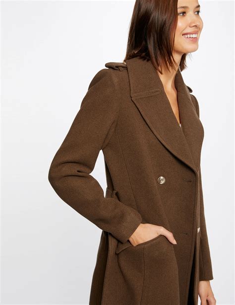 Manteau Droit Boutonn Et Ceintur Olive Femme Morgan