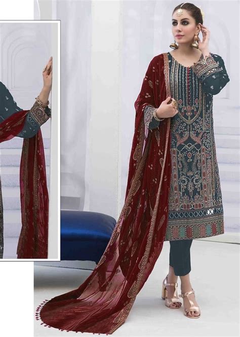 Heavy Fox Georgette With Embroidery Sequence Work Pakistani Suit Rama