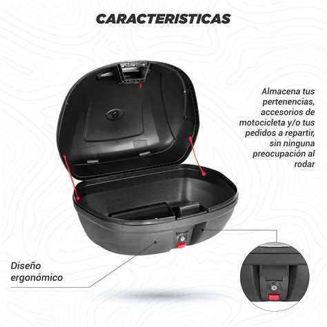 Motometa Detalles Caja Porta Equipaje Para Motocicleta 43L Plata Con