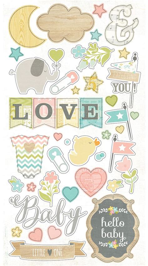 Chipboard Stickers Planner stickers Scrapbook idéias e Album de bebe