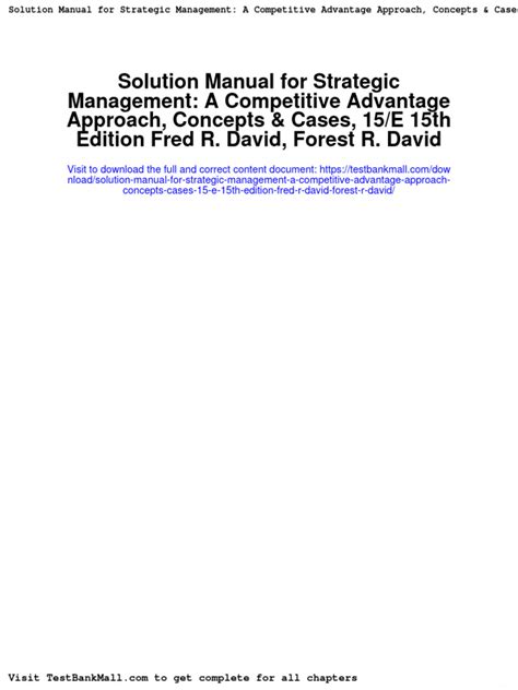 Solution Manual For Strategic Management A Competitive Advantage