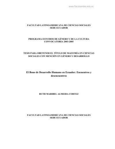 El Bono De Desarrollo Humano En Ecuador Flacso Andes