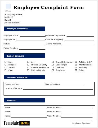 10 Free Employee Complaint Form Templates Ms Word Format