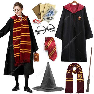 Er Set Gryffindor Harry Potter Kost M Robe Umhang Zauberstab Brille