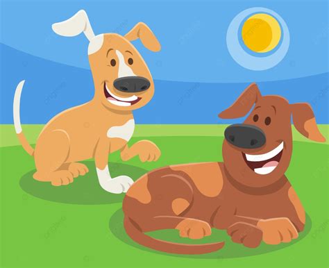 Gambar Ilustrasi Kartun Dua Karakter Hewan Anjing Lucu Binatang Taman