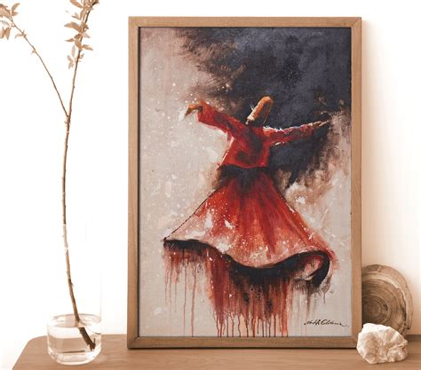 Red Dervish Painting Whirling Dervish Art Red Wall Decor Sufi Art