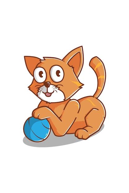 Ilustra O Dos Desenhos Animados Do Gato Jogando Bola Vetor Premium