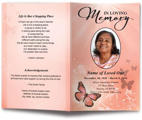 Butterfly Design Funeral Program Template Funeral Programs Memorial