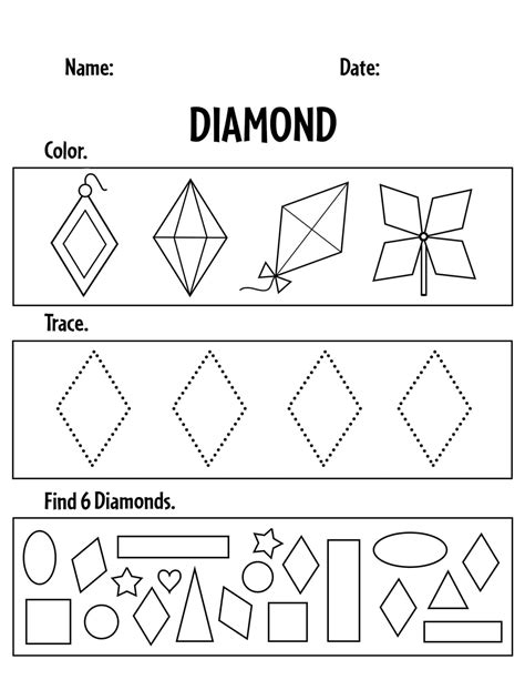 Free Diamond Worksheets For Preschool ⋆ The Hollydog Blog