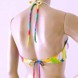 High Neck Halter Bikini Top And Full Coverage Bottom In Brushstroke Print Made To Order In S M L