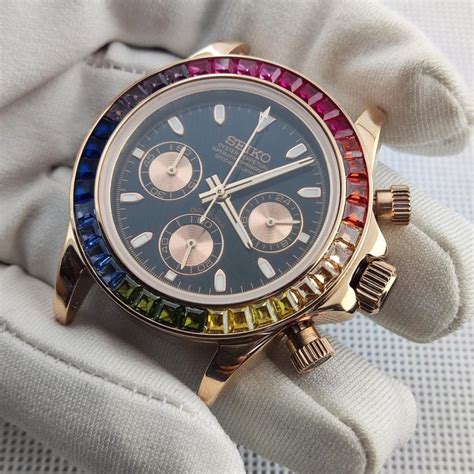 Custom Seiko Rainbow Daytona Mod Rose Gold