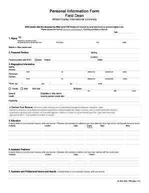 Fillable Online Personal Information Form Field Dean Fax Email Print