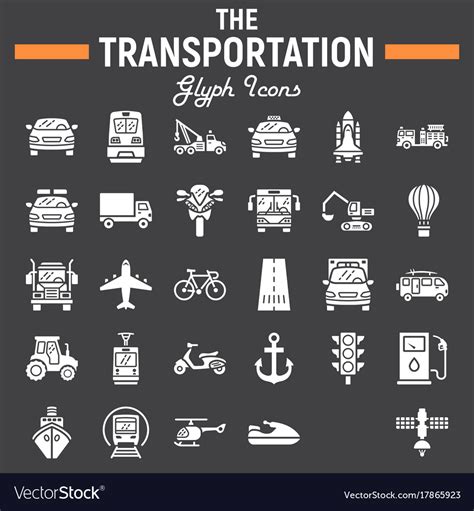 Transportation Glyph Icon Set Transport Symbols Vector Image