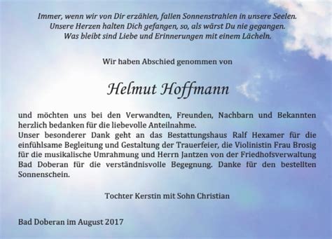 Traueranzeigen Von Helmut Hoffmann Trauer Anzeigen De