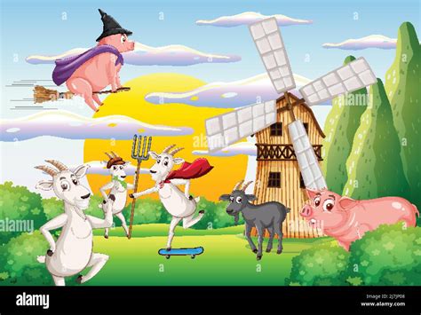 Farm background with happy animals illustration Stock Vector Image ...