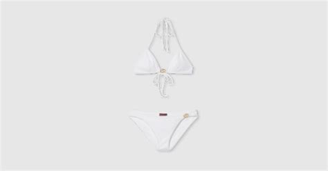 Stretch Jersey Bikini In White Gucci Uk
