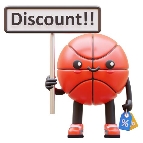 3D Basketball Character Holding Discount Sign And Tag Suitable For