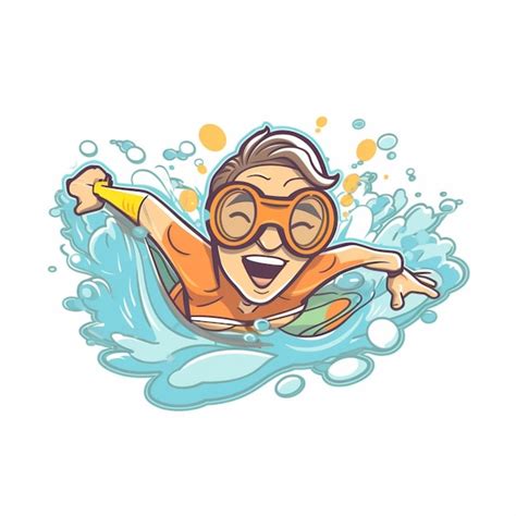 Premium AI Image Cartoon Boy In A Wetsuit And Goggles Swimming In The