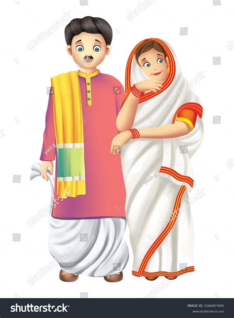 Vector Design Bengali Couple Traditional Costume Stock 44 Off