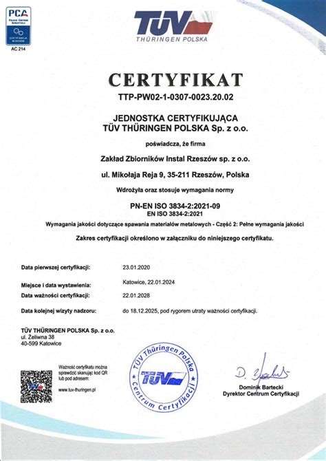 Certyfikaty - Zakład Zbiorników Instal Rzeszów Sp. z o. o.