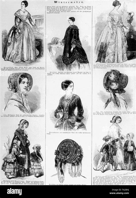 Invierno moda para la mujer en el período Biedermeier ilustrado de