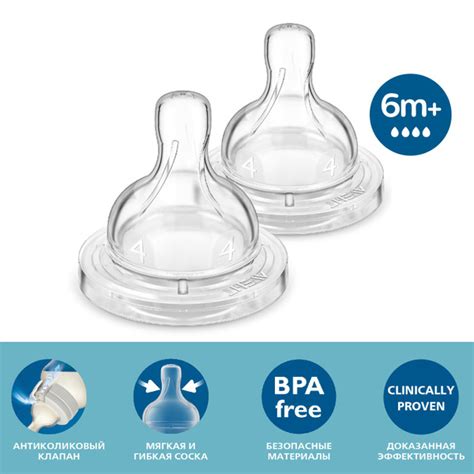 Соска силиконовая Philips Avent Anti-colic SCY764/02 для густых ...