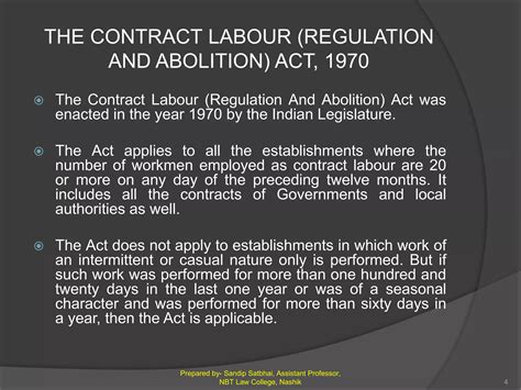 The Contract Labour Regulation And Abolition Act 1970 Ppt