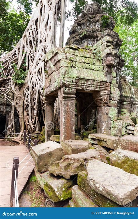 Ancient Buddhist Khmer Temple In Angkor Wat Cambodia Banteay Kdei