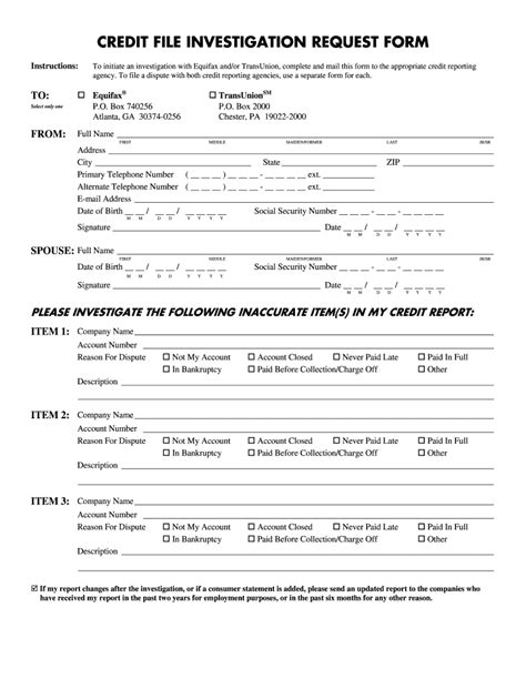 Credit File Investigation Request Form Fill And Sign Printable