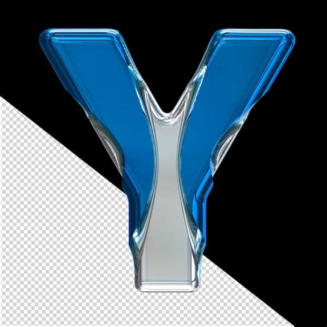 Símbolo 3d plateado con incrustaciones azules letra y Archivo PSD Premium